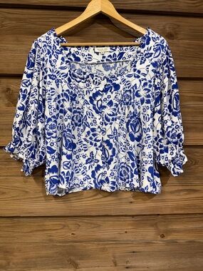 Rachel Zoe Linen Blend Floral Print Top